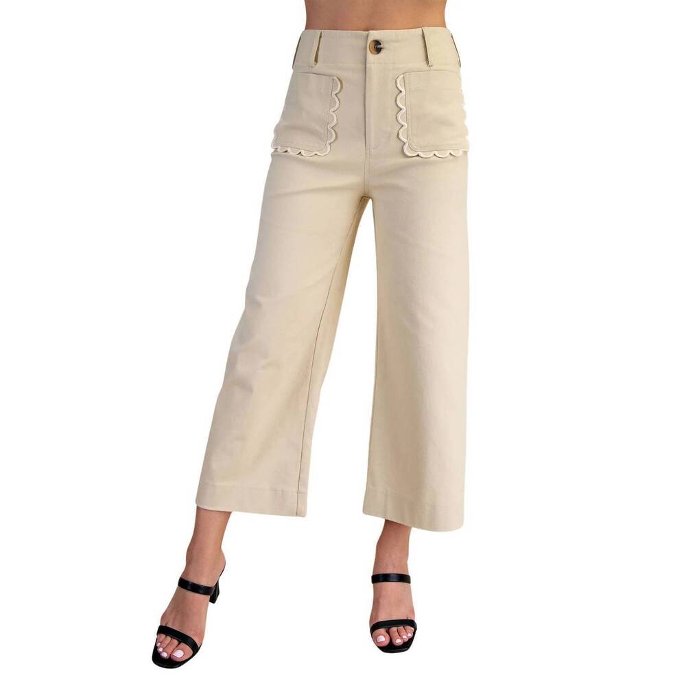 NEW GLAM women's leg scallop pocket pants in bone